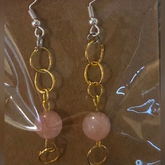 Gold and Pink Dangle Earrings - Picture 2 of 2